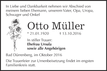Traueranzeige von Otto Müller von Super Sonntag Merseburg