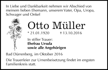 Traueranzeige von Otto Müller von Mitteldeutsche Zeitung Merseburg/Querfurt