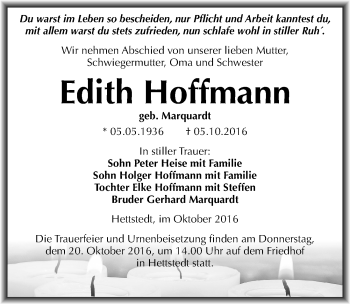 Traueranzeige von Edith Hoffmann von Mitteldeutsche Zeitung Mansfelder Land