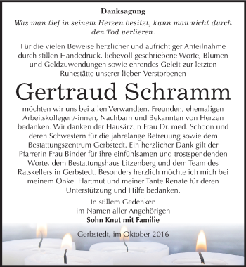 Traueranzeige von Gertraud Schramm von Mitteldeutsche Zeitung Mansfelder Land