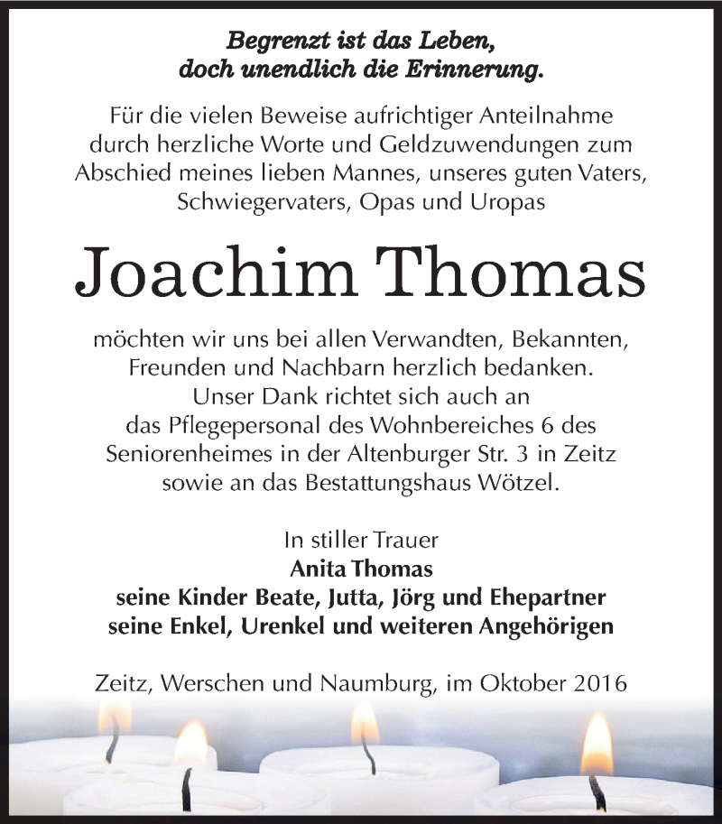  Traueranzeige für Joachim Thomas vom 15.10.2016 aus Mitteldeutsche Zeitung Zeitz