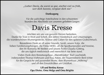 Traueranzeige von Davis Kresse von Mitteldeutsche Zeitung Merseburg/Querfurt