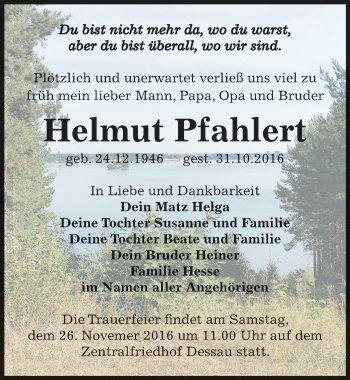 Traueranzeige von Helmut Pfahlert von Mitteldeutsche Zeitung Dessau-Roßlau