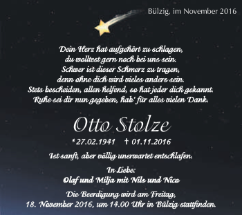 Traueranzeige von Otto Stolze von Super Sonntag Wittenberg
