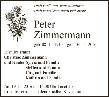 Traueranzeige von Peter Zimmermann von Super Sonntag Zeitz