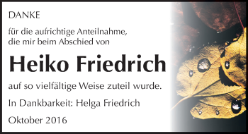 Traueranzeige von Heiko Friedrich von Mitteldeutsche Zeitung Zeitz