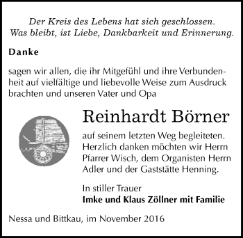 Traueranzeige von Reinhardt Börner von Mitteldeutsche Zeitung Weißenfels