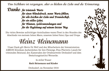 Traueranzeige von Heinz Heinemann von Super Sonntag Aschersleben