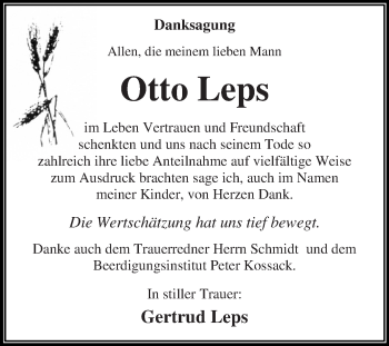 Traueranzeige von Otto Leps von WVG - Wochenspiegel Dessau / Köthen