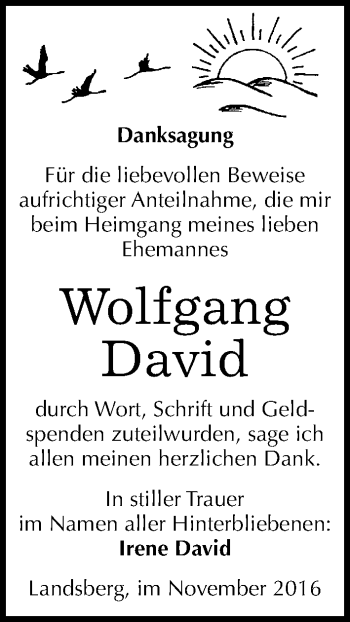 Traueranzeige von Wolfgang David von Mitteldeutsche Zeitung Halle/Saalkreis