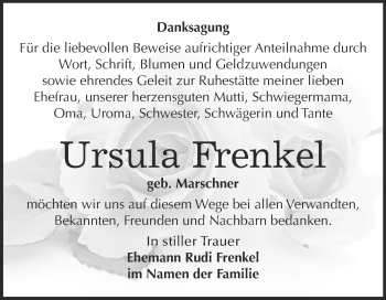 Traueranzeige von Ursula Frenkel von Super Sonntag Merseburg