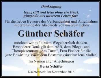 Traueranzeige von Günther Schäfer von Super Sonntag Aschersleben