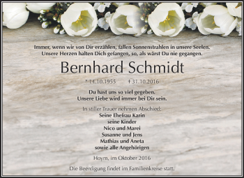 Traueranzeige von Bernhard Schmidt von Super Sonntag Aschersleben