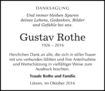 Traueranzeige von Gustav Rothe von Mitteldeutsche Zeitung Weißenfels