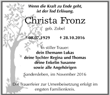 Traueranzeige von Christa Fronz von Mitteldeutsche Zeitung
