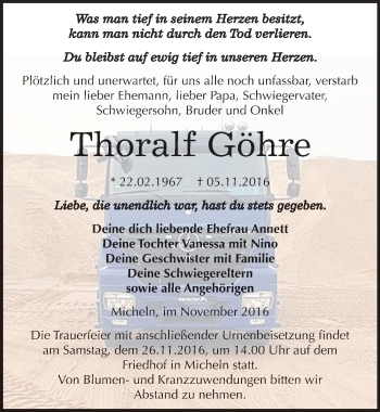 Traueranzeige von Thoralf Göhre von Mitteldeutsche Zeitung Köthen