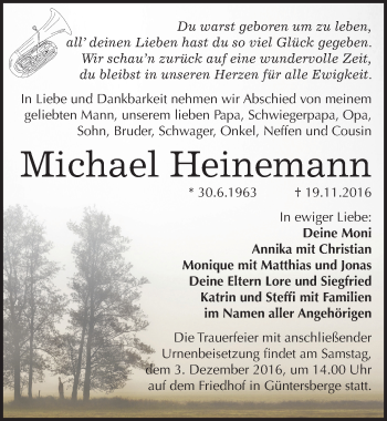Traueranzeige von Michael Heinemann von Mitteldeutsche Zeitung Quedlinburg