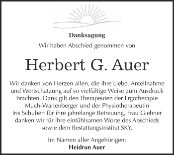 Traueranzeige von Herbert G. Auer von Super Sonntag Wittenberg