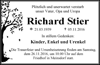 Traueranzeige von Richard Stier von Mitteldeutsche Zeitung Dessau-Roßlau