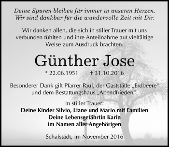 Traueranzeige von Günther Jose von Mitteldeutsche Zeitung Merseburg/Querfurt