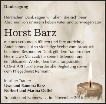 Traueranzeige von Horst Barz von Mitteldeutsche Zeitung Weißenfels