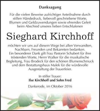 Traueranzeige von Sieghard Kirchhoff von WVG - Wochenspiegel Quedlinburg