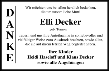 Traueranzeige von Elli Decker von Mitteldeutsche Zeitung Dessau-Roßlau