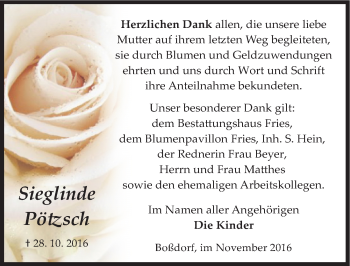 Traueranzeige von Sieglinde Pötzsch von Mitteldeutsche Zeitung Wittenberg