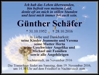 Traueranzeige von Günther Schäfer von Mitteldeutsche Zeitung Aschersleben