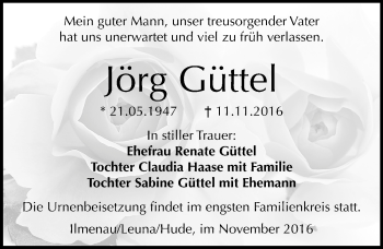 Traueranzeige von Jörg Güttel von Mitteldeutsche Zeitung Merseburg/Querfurt