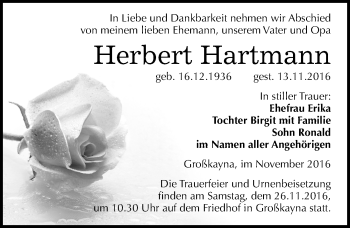 Traueranzeige von Herbert Hartmann von Mitteldeutsche Zeitung Merseburg/Querfurt