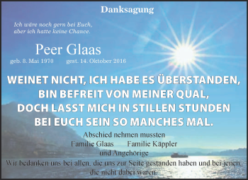 Traueranzeige von Peer Glaas von Super Sonntag Wittenberg