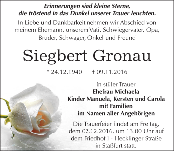 Traueranzeige von Siegbert Gronau von Mitteldeutsche Zeitung Bernburg