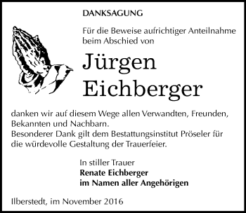Traueranzeige von Jürgen Eichberger von Mitteldeutsche Zeitung Bernburg
