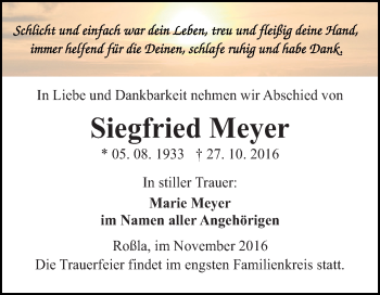 Traueranzeige von Siegfried Meyer von Super Sonntag SGH Mansf. Land