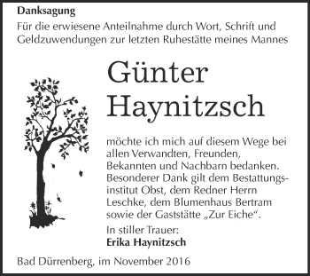 Traueranzeige von Günter Haynitzsch von Super Sonntag Merseburg
