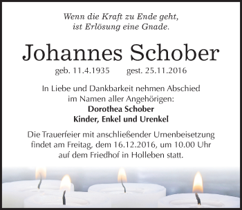 Traueranzeige von Johannes Schober von Mitteldeutsche Zeitung Halle/Saalkreis