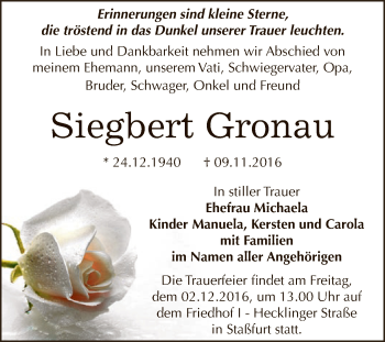 Traueranzeige von Siegbert Gronau von Super Sonntag Bernburg