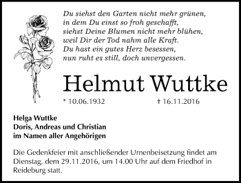 Traueranzeige von Helmut Wuttke von Mitteldeutsche Zeitung Halle/Saalkreis