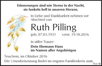 Traueranzeige von Ruth Pilling von Mitteldeutsche Zeitung Weißenfels