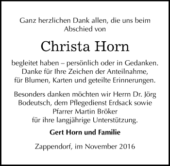 Traueranzeige von Christa Horn von Mitteldeutsche Zeitung Halle/Saalkreis