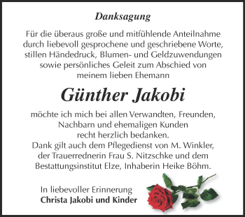 Traueranzeige von Günther Jakobi von WVG - Wochenspiegel Dessau / Köthen