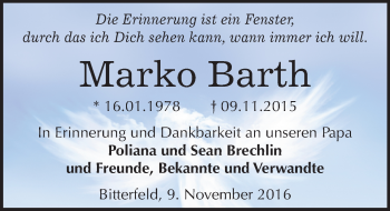 Traueranzeige von Marko Barth von Mitteldeutsche Zeitung Bitterfeld