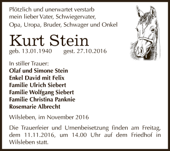 Traueranzeige von Kurt Stein von Super Sonntag Aschersleben