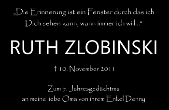 Traueranzeige von Ruth Zlobinski von Mitteldeutsche Zeitung Aschersleben