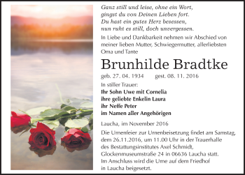Traueranzeige von Brunhilde Bradtke von Mitteldeutsche Zeitung Naumburg/Nebra