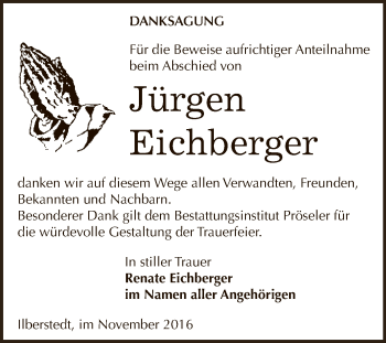 Traueranzeige von Jürgen Eichberger von Super Sonntag Bernburg