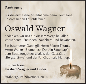 Traueranzeige von Oswald Wagner von Mitteldeutsche Zeitung Quedlinburg