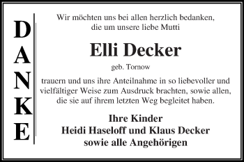 Traueranzeige von Elli Decker von WVG - Wochenspiegel Dessau / Köthen