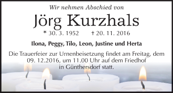 Traueranzeige von Jörg Kurzhals von Mitteldeutsche Zeitung Merseburg/Querfurt